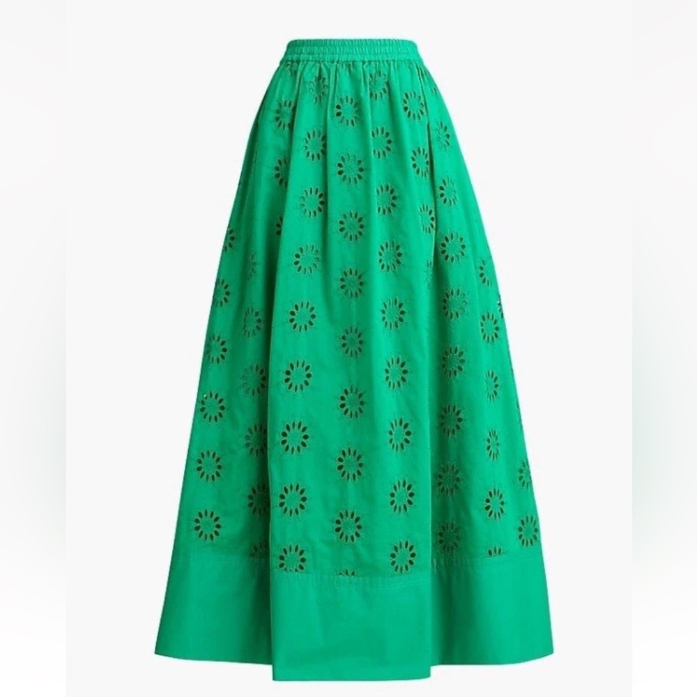 J. Crew Eyelet Midi Skirt, Dublin Green, Size XS